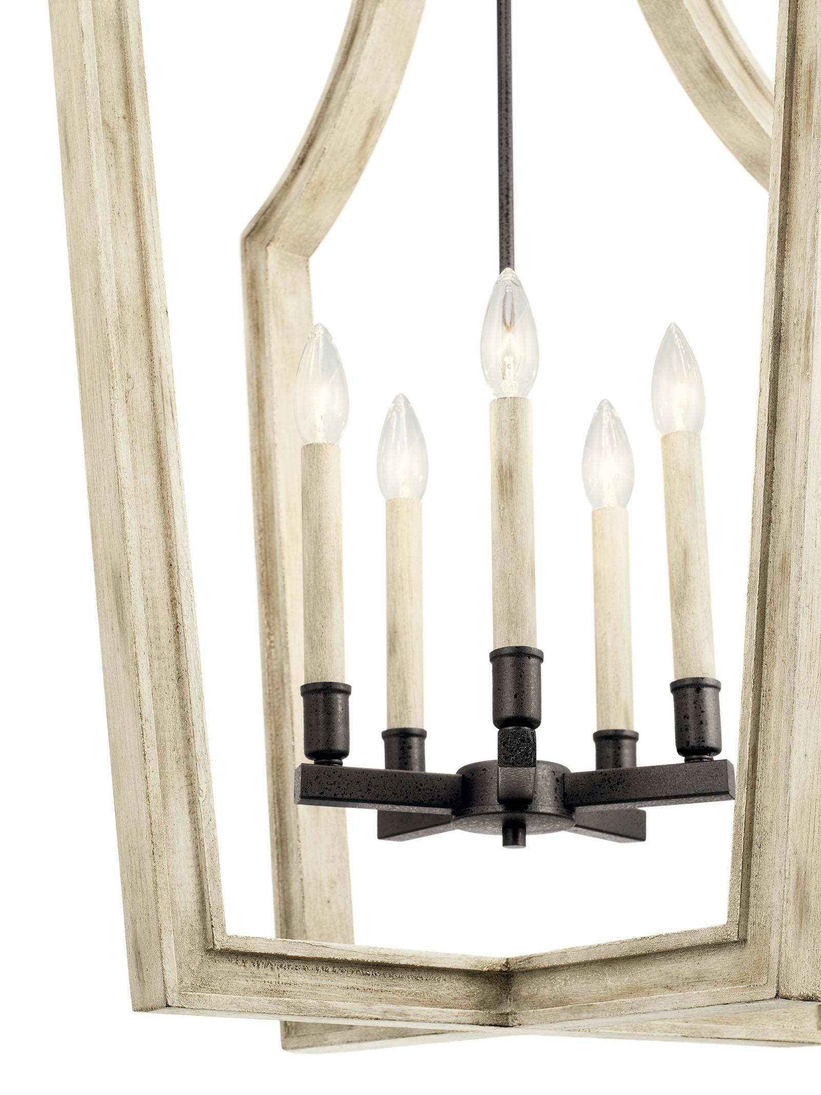 Close up view of the Botanica 5 Light Chandelier in Anvil Iron on a white background