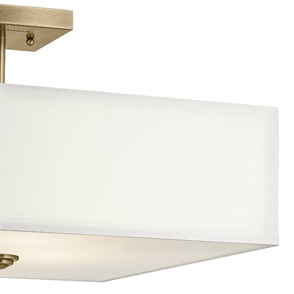 Close up view of the Shailene 11.25" 3-Light Medium Square Semi Flush in Natural Brass on a white background