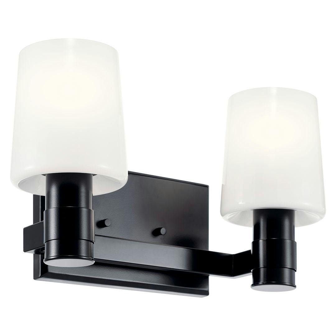 The Adani 14.5 Inch 2 Light Vanity Light with Opal Glass in Black on a white background