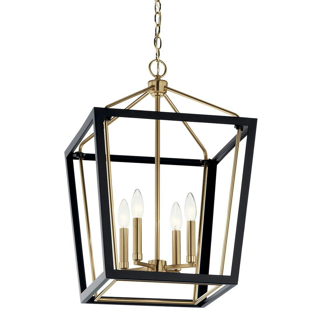The Delvin 24 Inch 4 Light Pendant with Clear Glass in Champagne Bronze and Black on a white background