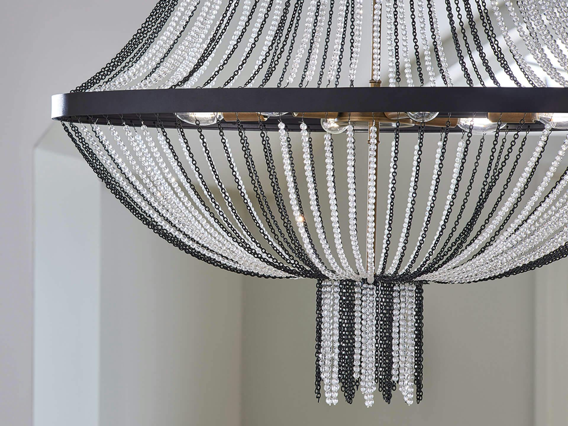 Close up of a black finish Alexia chandelier