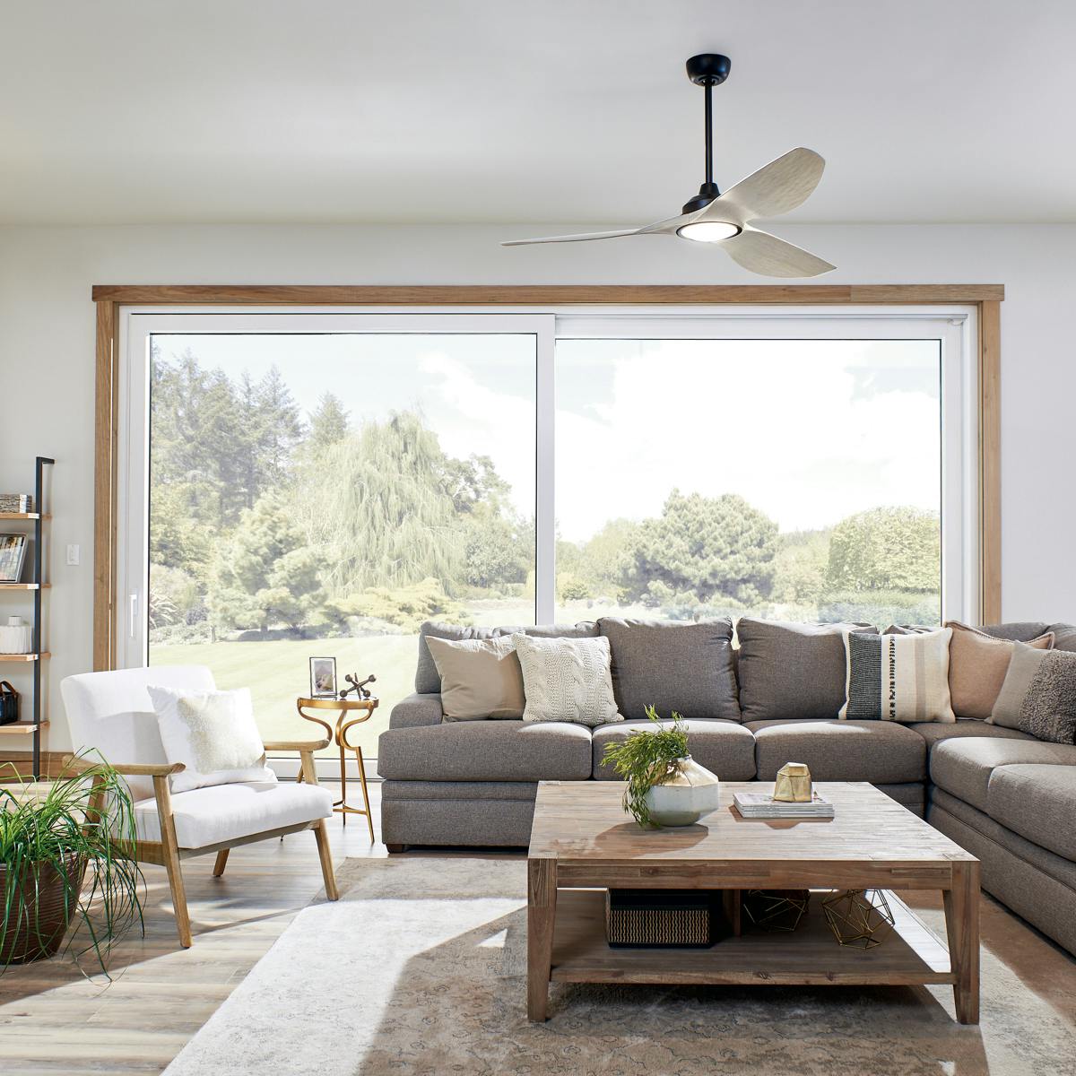 Day time living room image featuring Imari ceiling fan 300365SBK