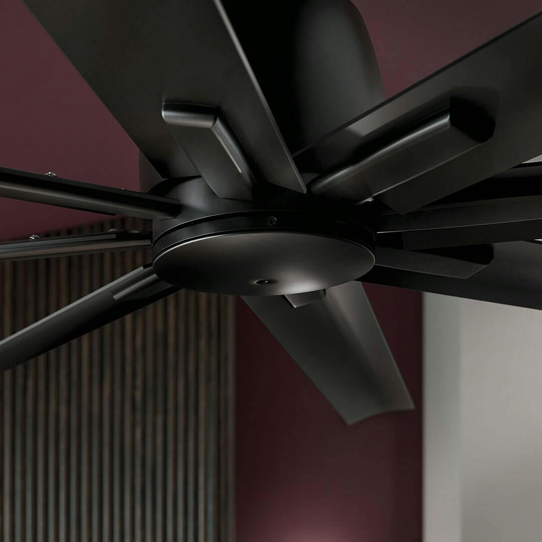 Atrium during the day featuring the 84" Breda 8 Blade Ceiling Fan in Brushed Nickel with Satin Black Blades