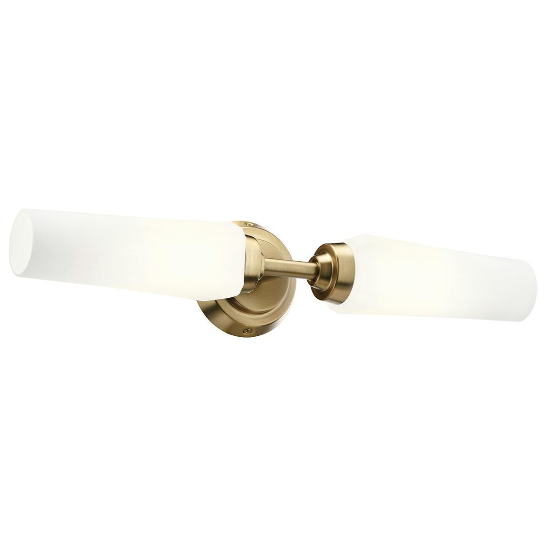 Truby 19.75 Inch 2 Light Vanity Light with Satin Etched Cased Opal Glass in Champagne Bronze on a white background