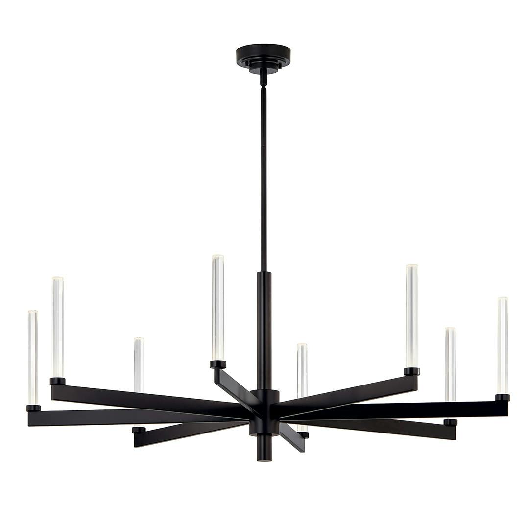 The Sycara 48.5 Inch 8 Light LED Chandelier with Faceted Crystal in Black on a white background