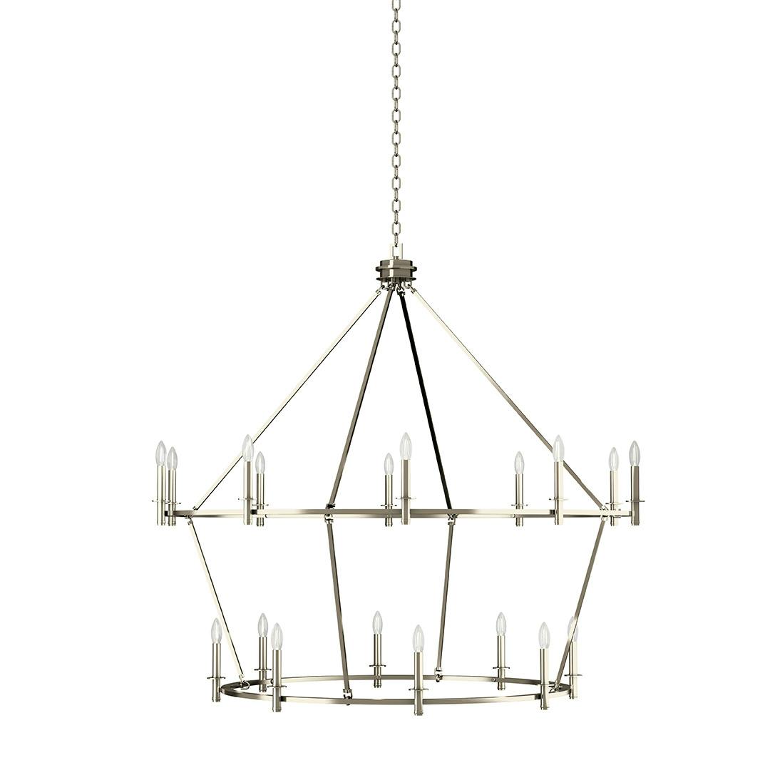 The Carrick 54.25 Inch 18 Light 2-Tier Chandelier in Polished Nickel on a white background
