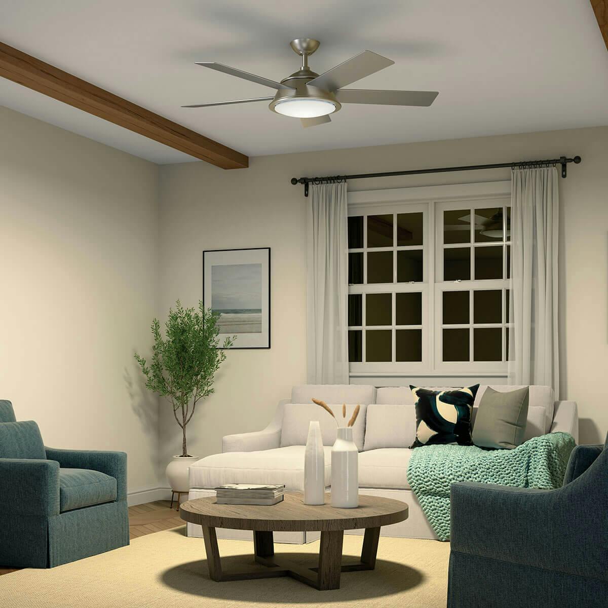 Night time Living room featuring Verdi ceiling fan 310100NI
