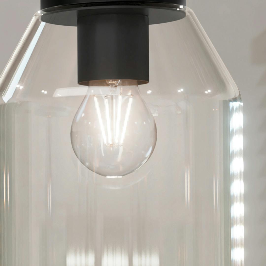 Close up of the Madden 15 Inch 1 Light Mini Pendant with Clear Glass in Black