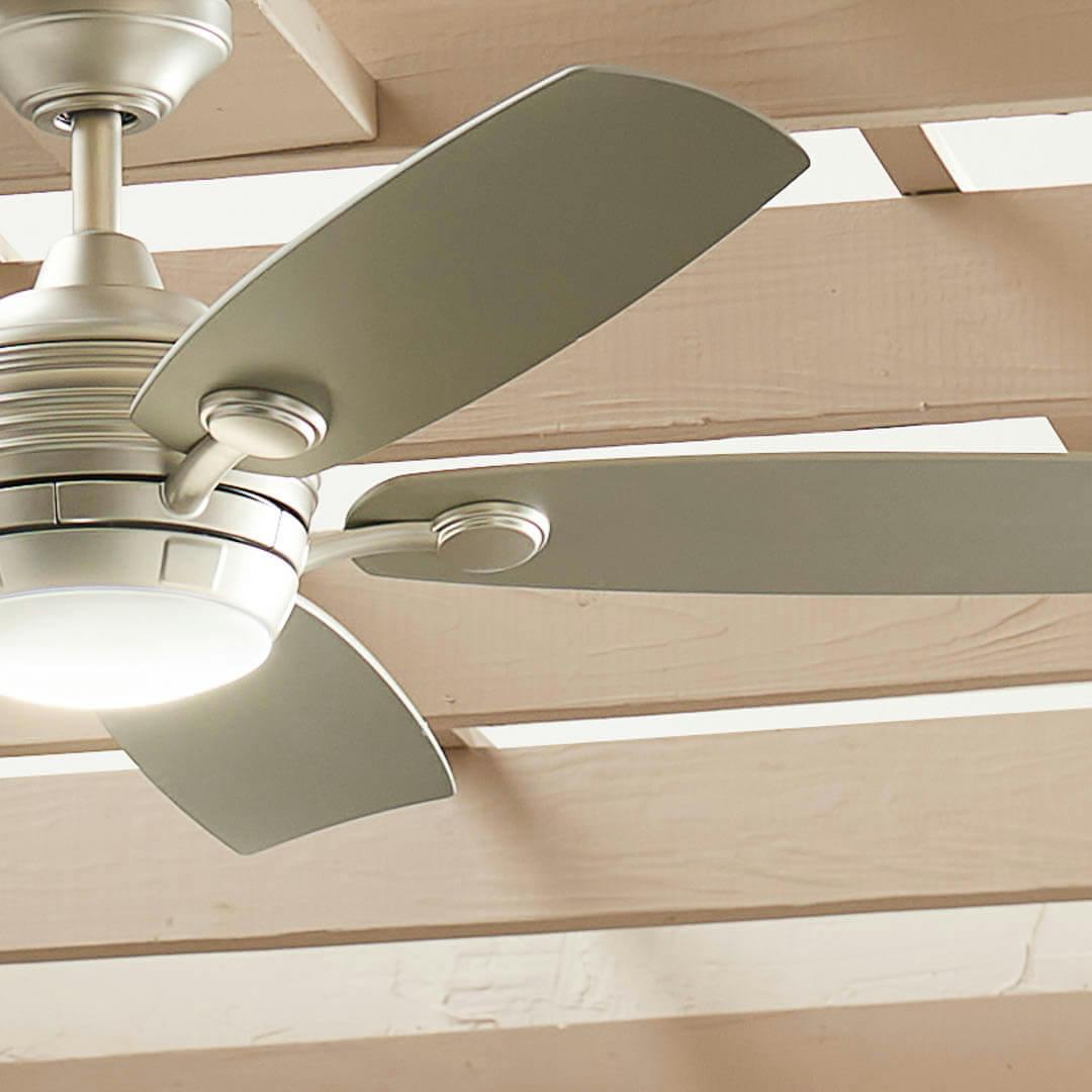 Day time exterior with 56" Tranquil LED Weather+ Outdoor Ceiling Fan Brushed Nickel