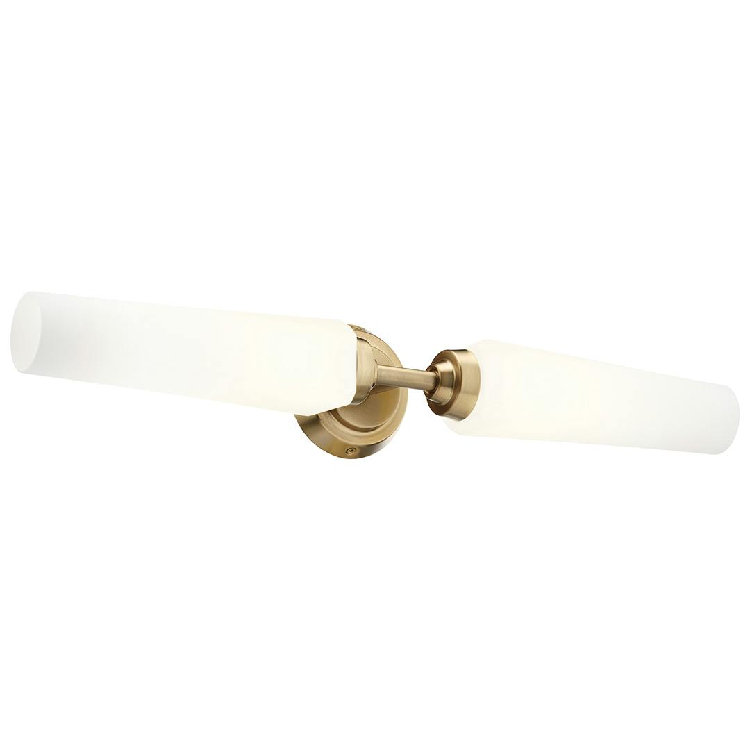 Truby 24.75 Inch 2 Light Vanity Light with Satin Etched Cased Opal Glass in Champagne Bronze on a white background