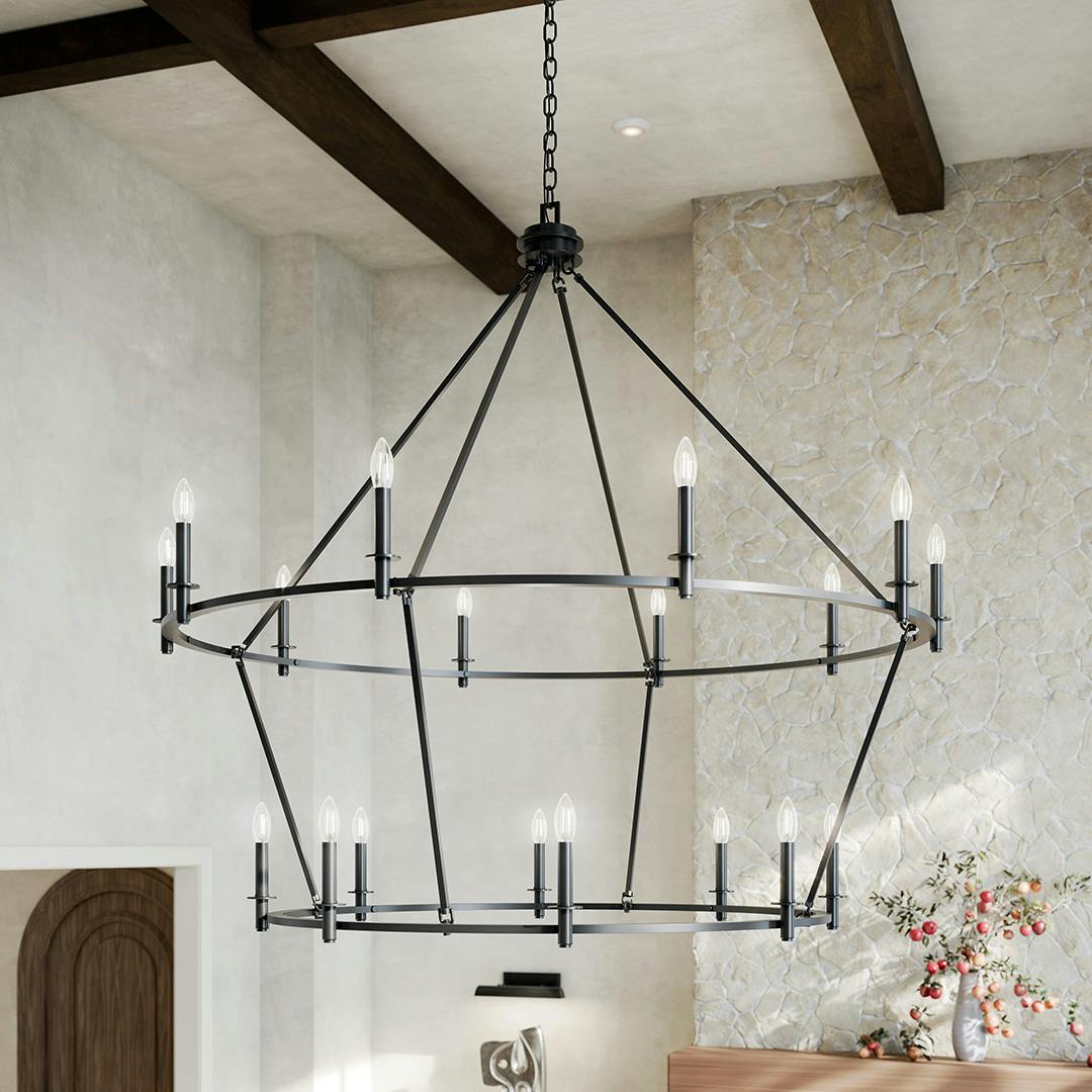 Day time game room featuring the Carrick 54.25 Inch 18 Light 2-Tier Chandelier in Black