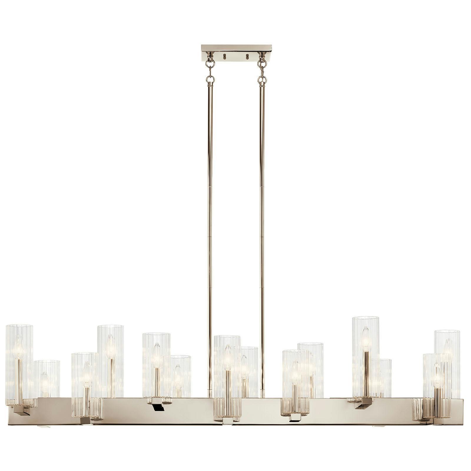 Front view of the Cleara14 Light Linear Chandelier Nickel on a white background