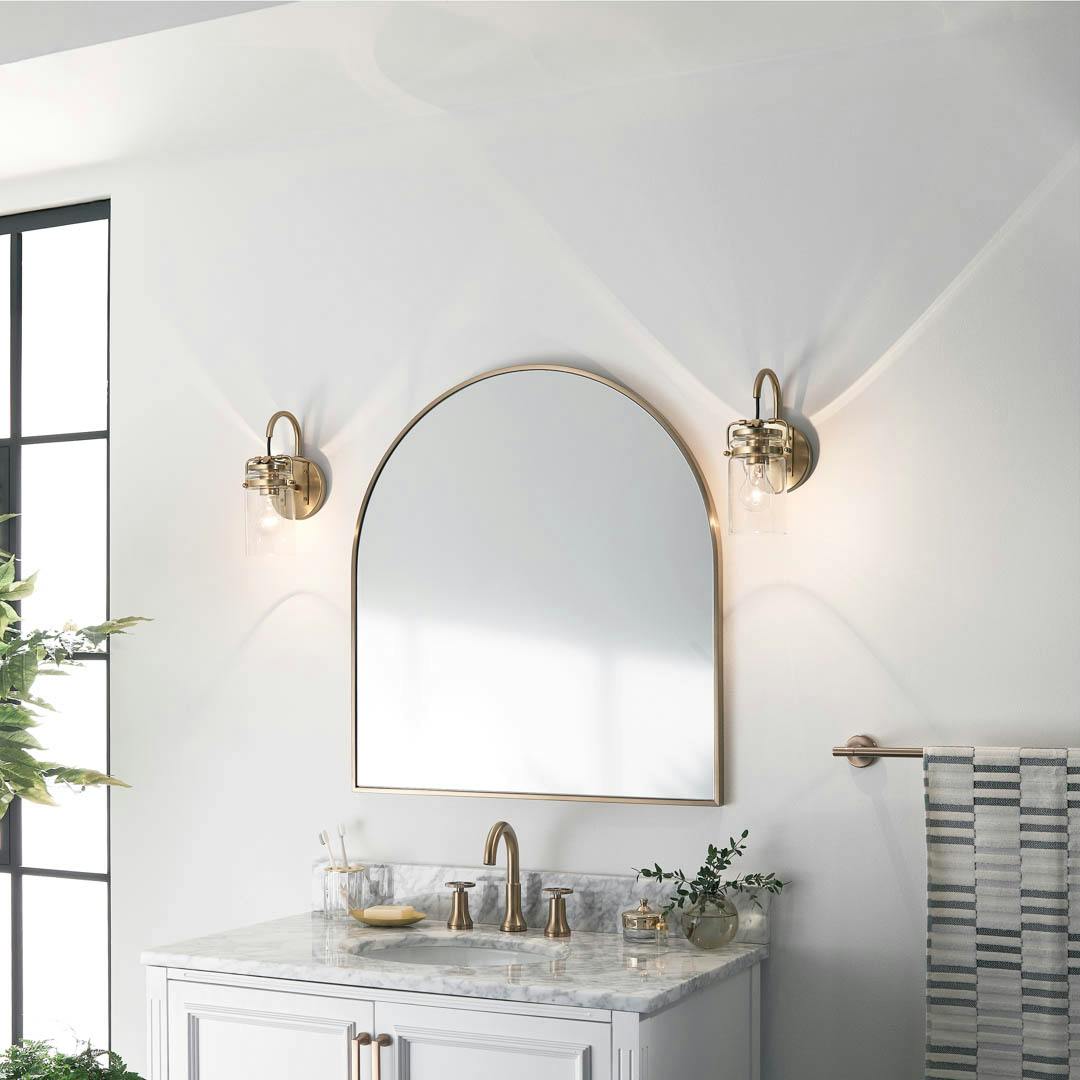 Day time bathroom with Brinley 11.5" 1 Light Wall Sconce Champagne Bronze