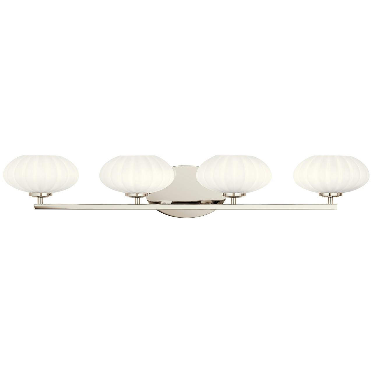The Pim 34" 4 Light Vanity Light in Nickel facing up on a white background