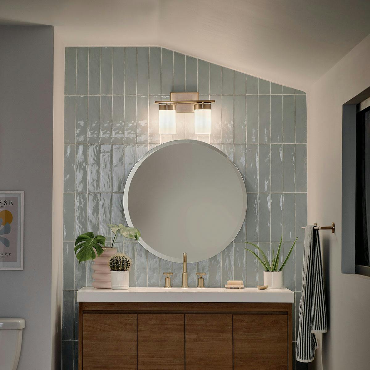 Night time Bathroom image featuring Ciona vanity light 55111BNB