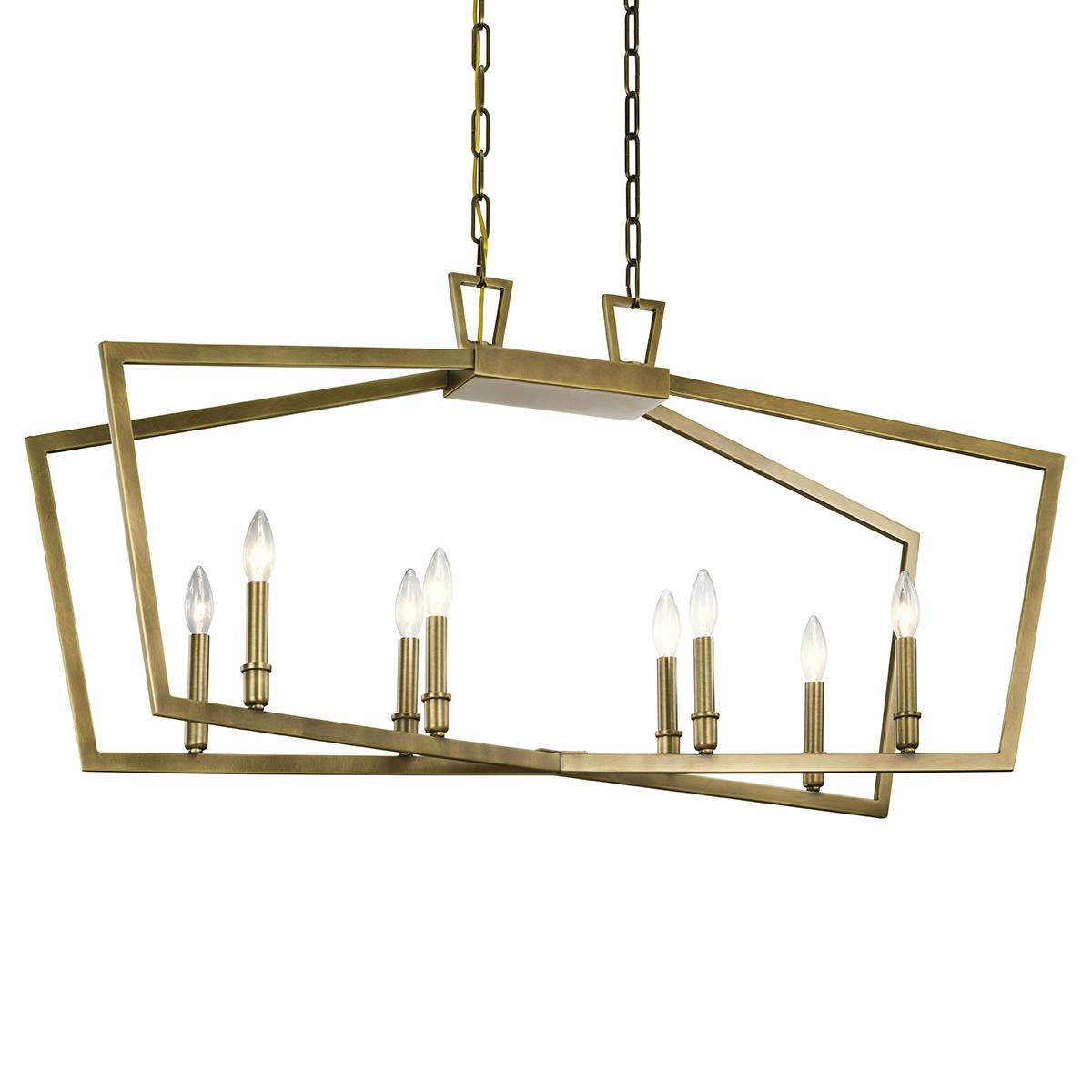 Close up view of the Abbotswell 42" Linear Chandelier Brass on a white background