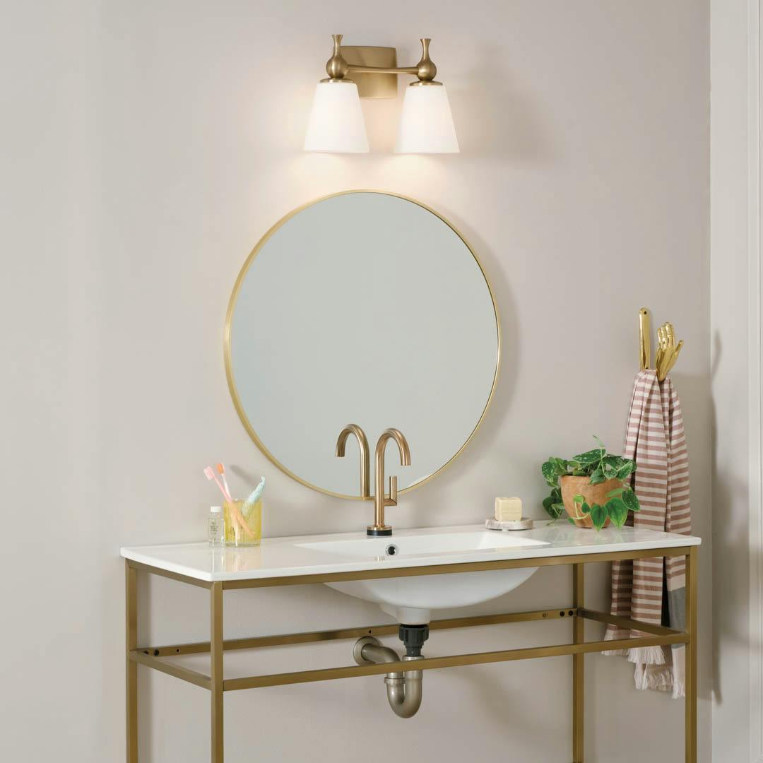 Day time bathroom with Cosabella™ 15" 2 Light Vanity Light Champagne Bronze