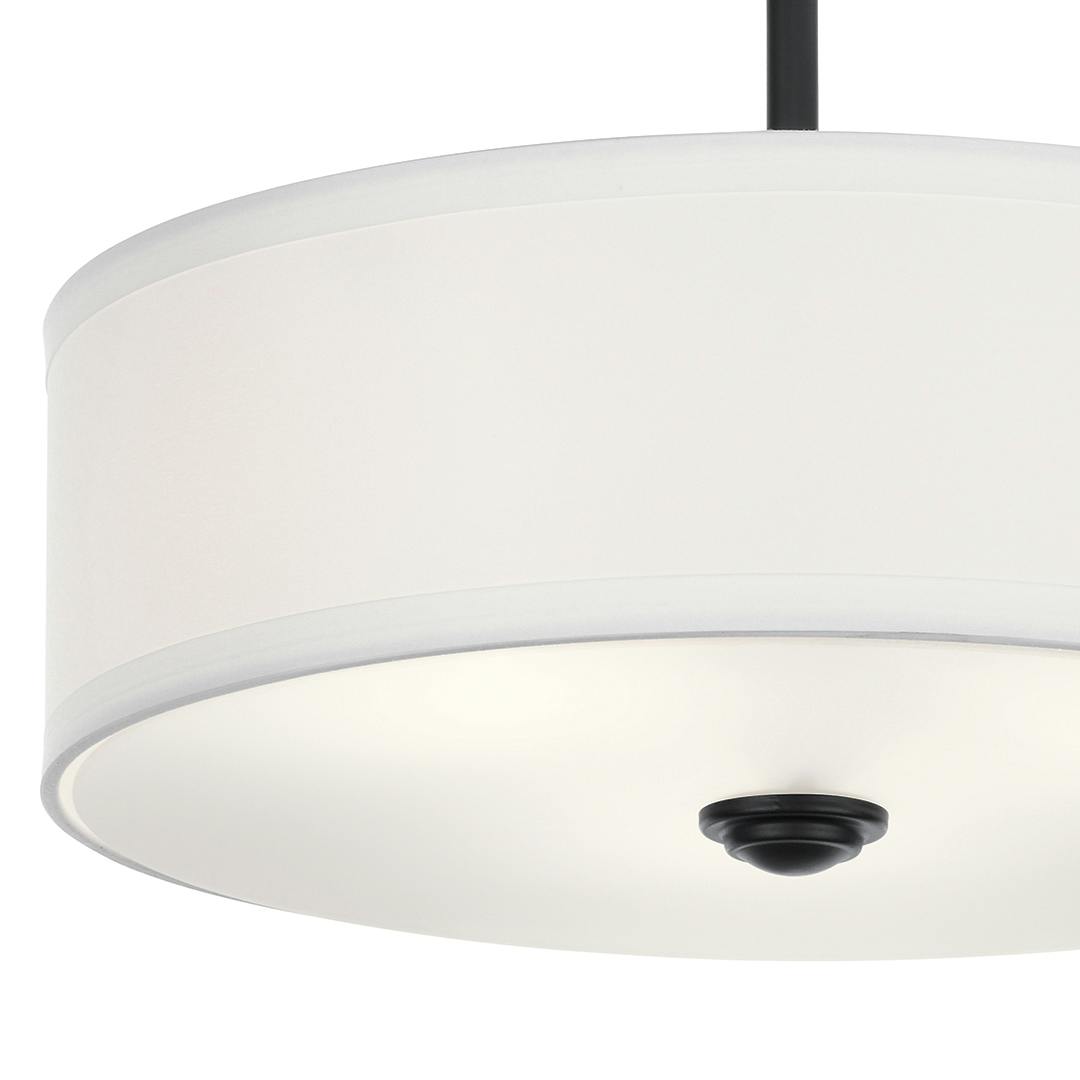 Shailene 14" 3 Light Semi Flush with Satin Etched White Diffuser and White Microfiber Shade in Black on a white background