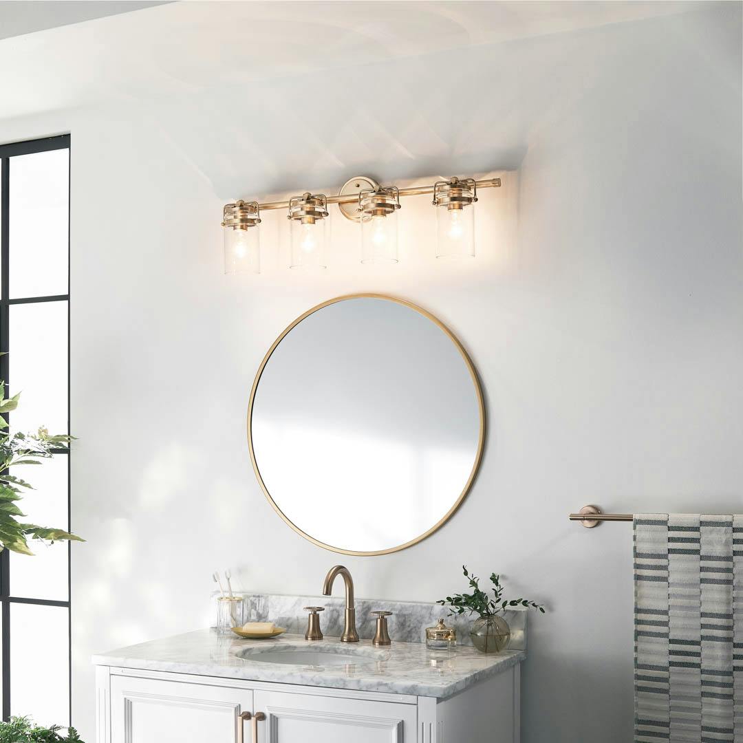 Day time bathroom with Brinley 32.25" 4 Light Vanity Light Champagne Bronze