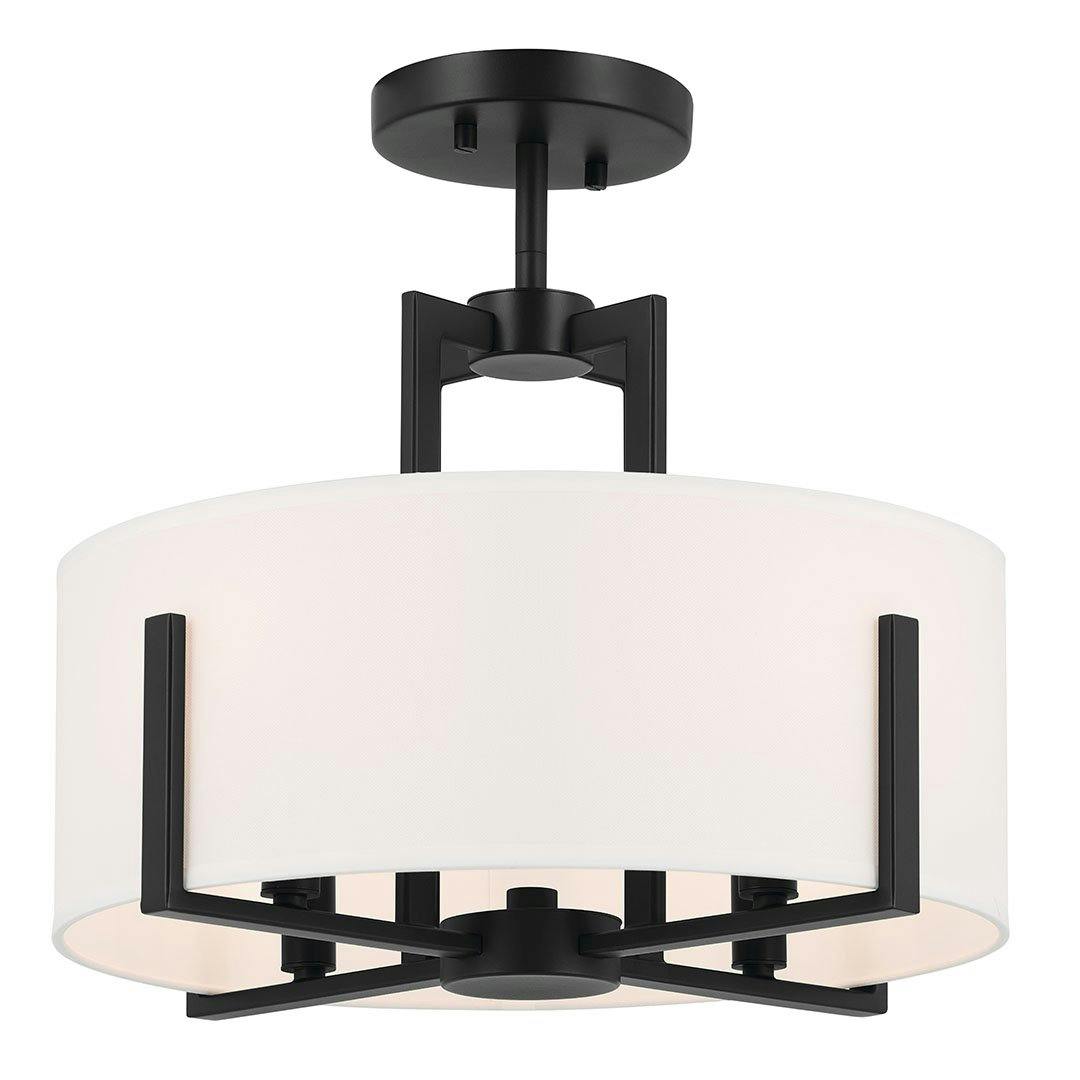 Malen 15.5 Inch 4 Light Semi-Flush with White Fabric Shade in Black on a white background