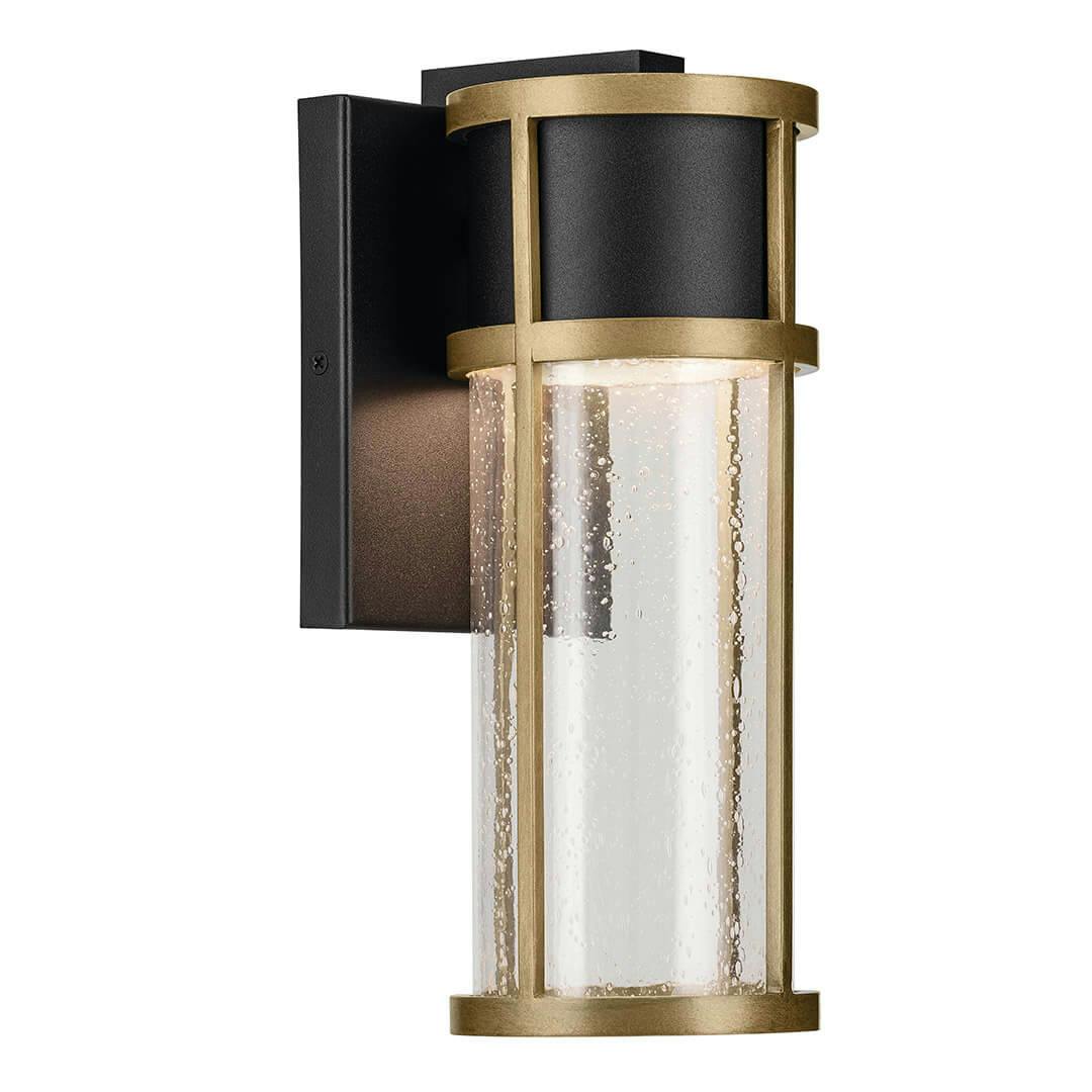 The Camillo 12" LED Outdoor Wall Light with Clear Seeded Glass in Textured Black with Natural Brass on a white background