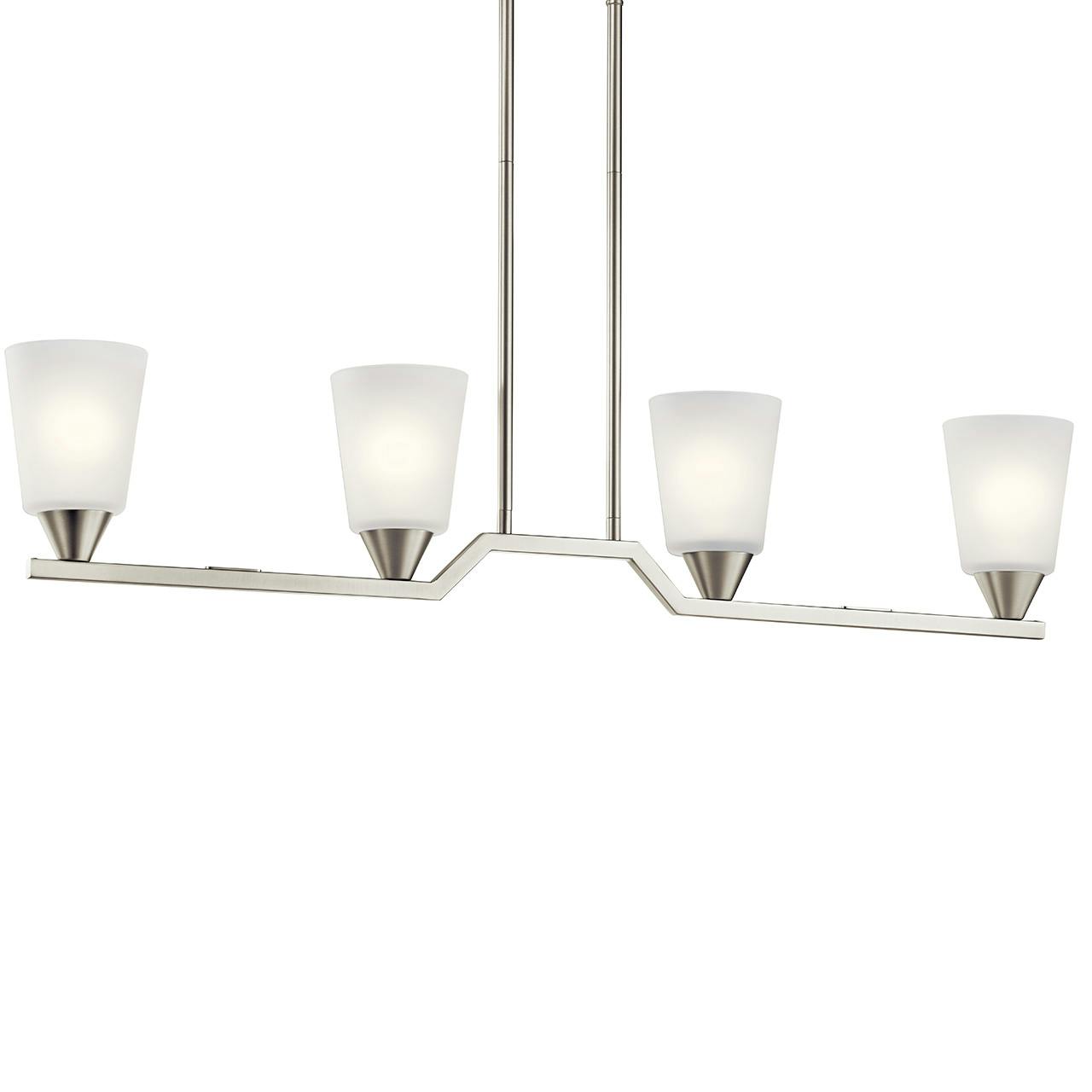 Skagos 4 Light Linear Chandelier Nickel without the canopy on a white background