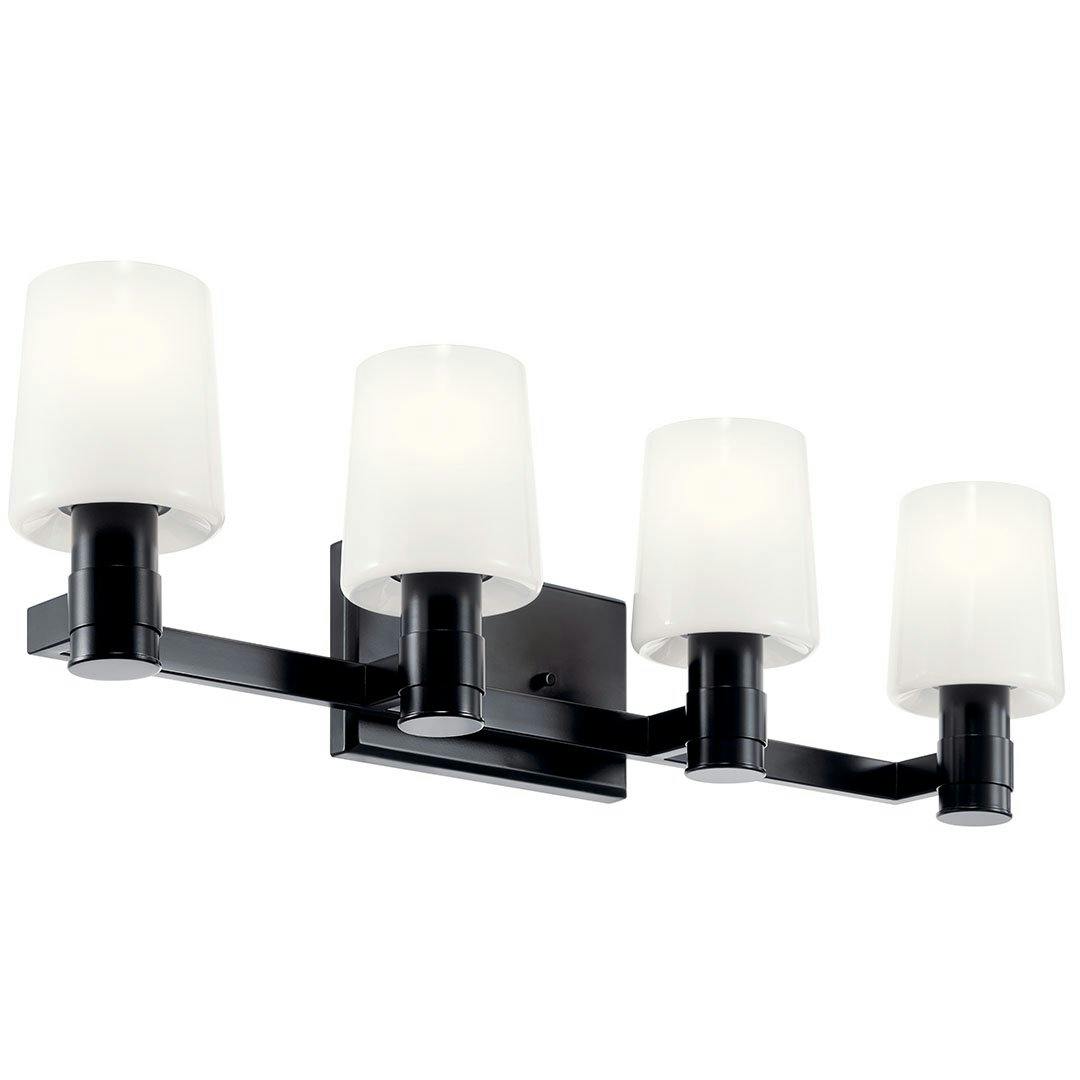 The Adani 30 Inch 4 Light Vanity Light with Opal Glass in Black on a white background