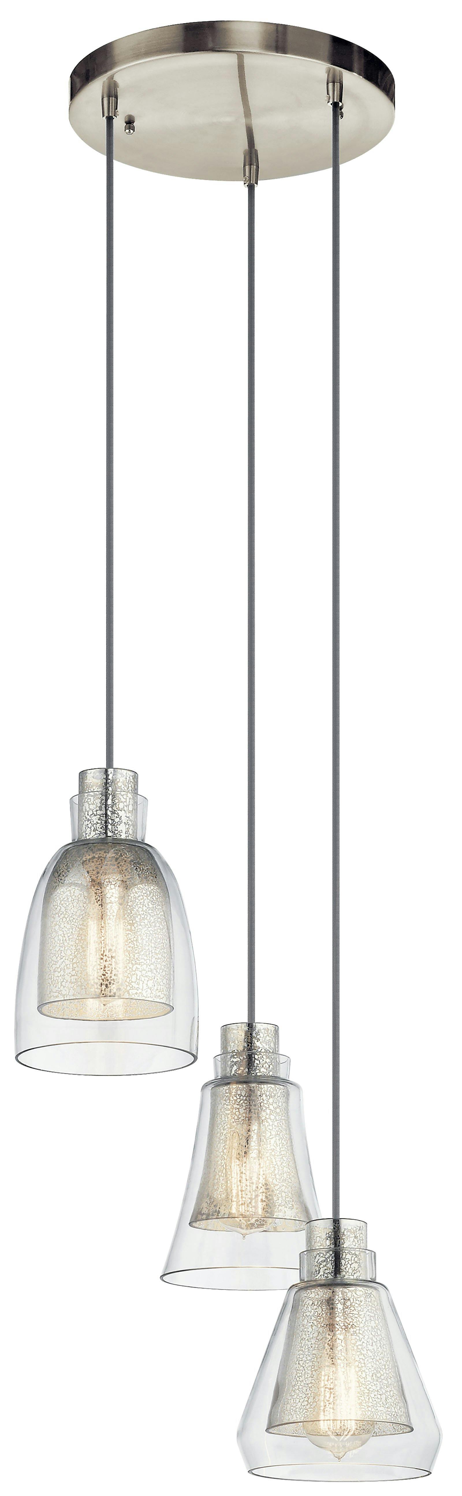 Evie 3 Light Pendant Brushed Nickel on a white background