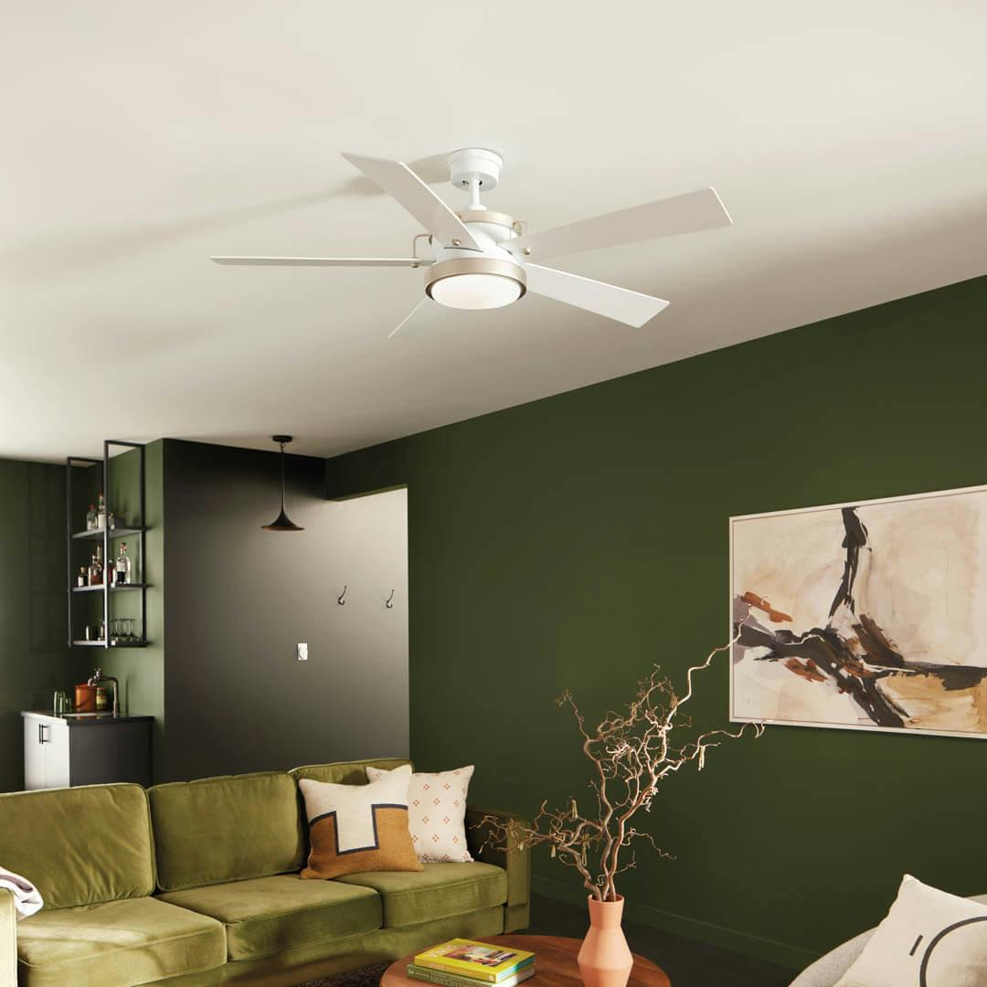 Day time living room with 56" Salvo 5 Blade LED Indoor Ceiling Fan White