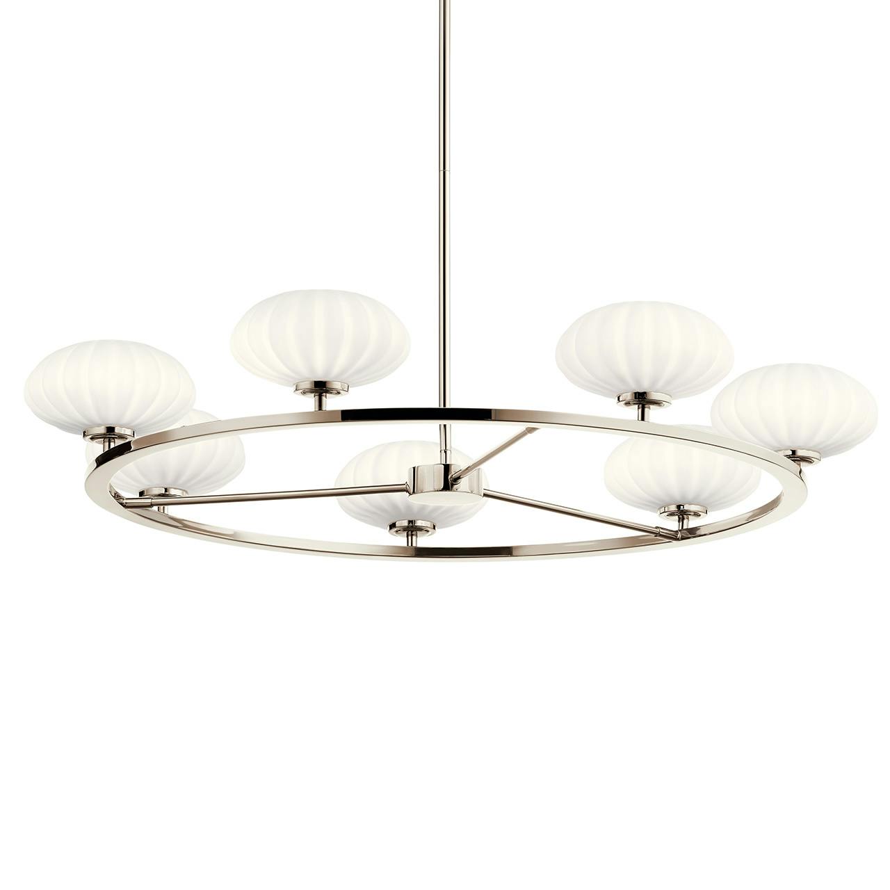 Pim 40" 7 Light Round Chandelier Nickel without the canopy on a white background