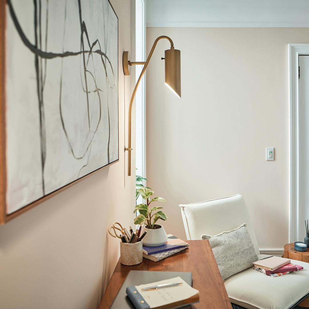 Day time office with the Trentino 1 Light Sconce Natural Brass