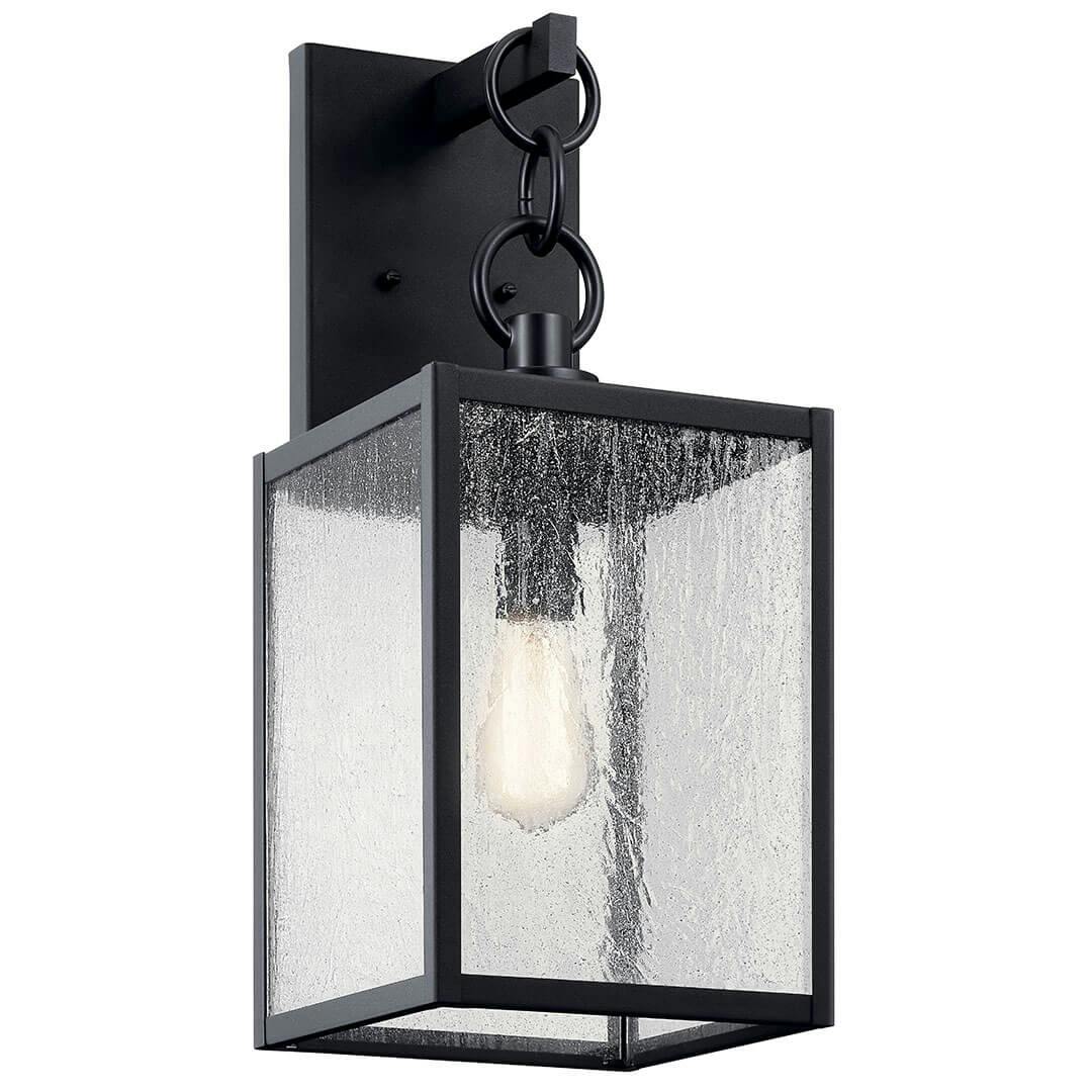 The Lahden 21.75" 1 Light Outdoor Wall Light with Clear Seeded Glass in Textured Black on a white background