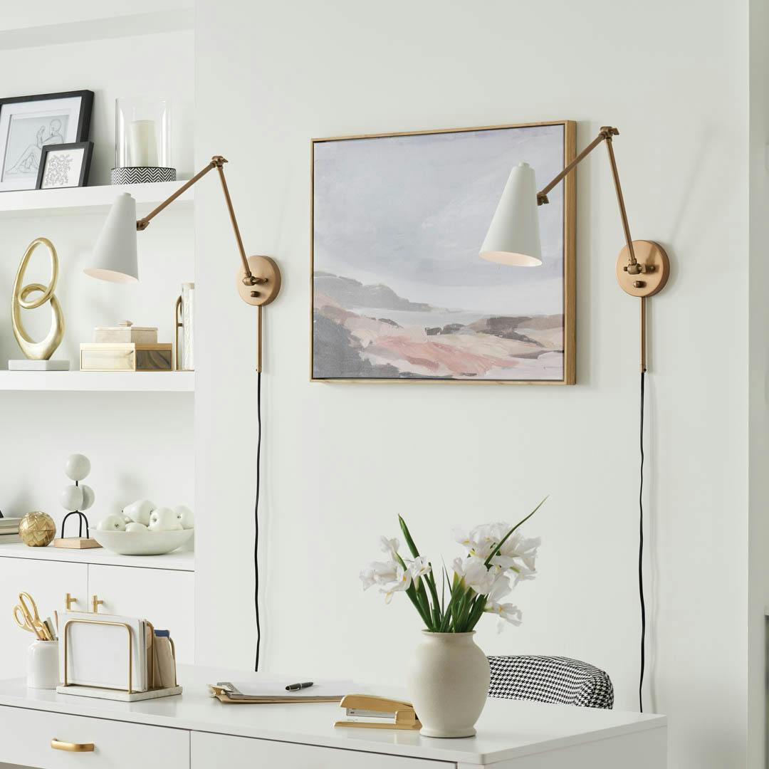 Day time office with Sylvia 1 Light Wall Sconce Natural Brass