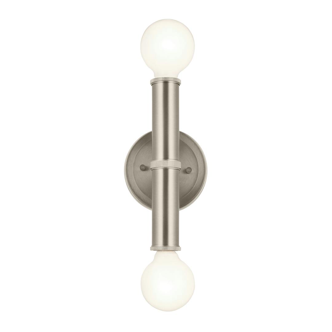 Front view of the Torche 9.75 Inch 2 Light Wall Sconce in Brushed Nickel on a white background