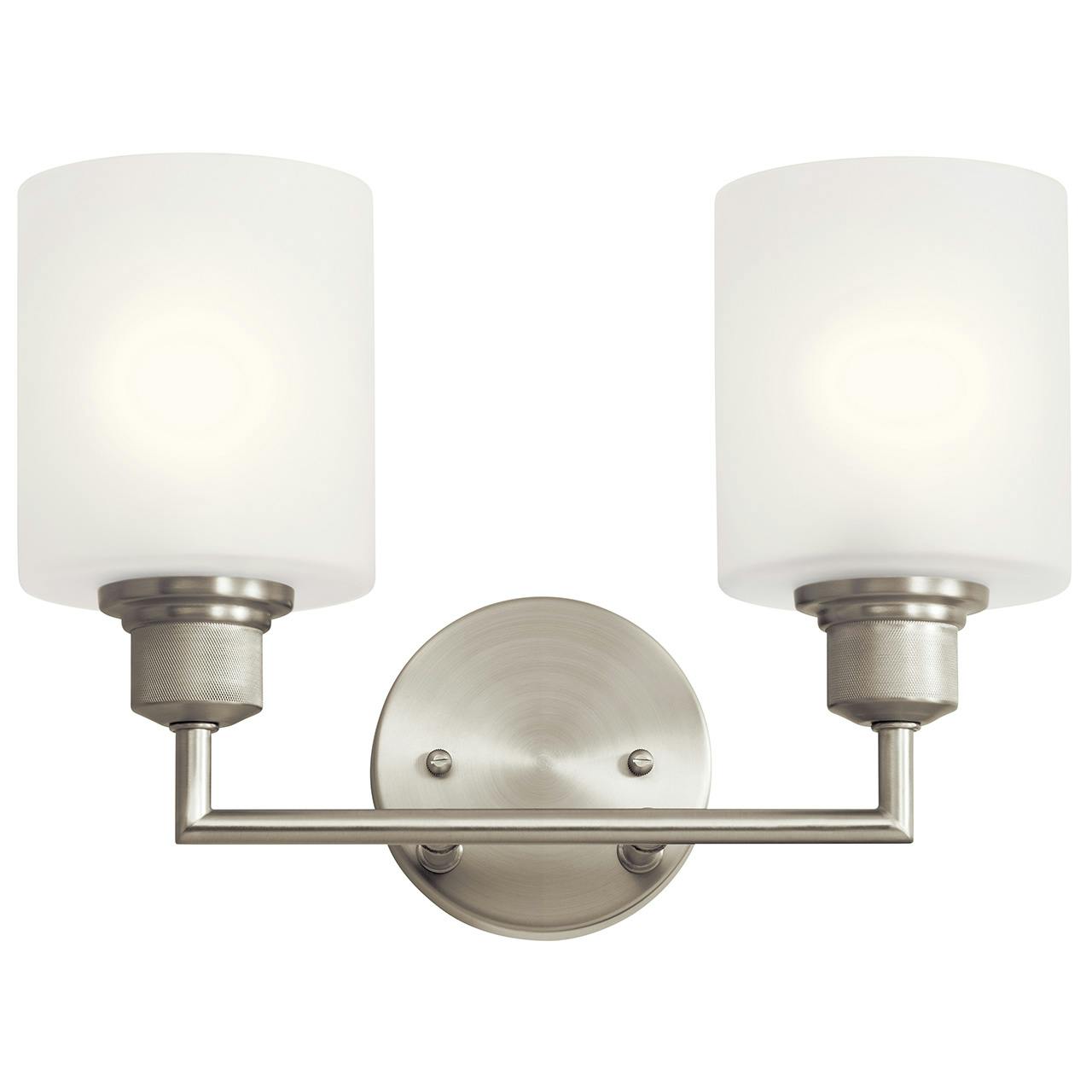 The Lynn Haven 2 Light Vanity Light Nickel facing up on a white background