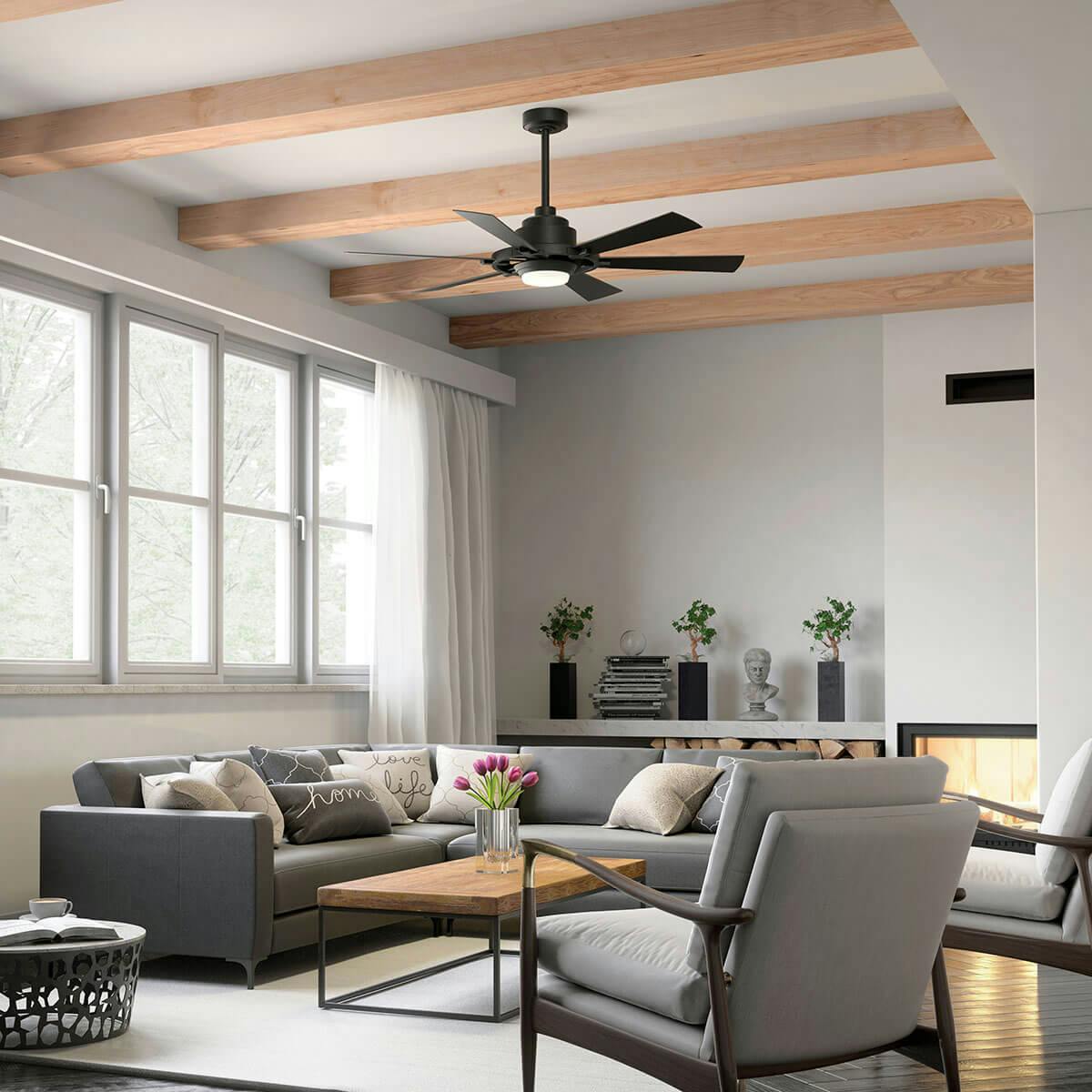 Day time living room image featuring Iras ceiling fan 300241DBK