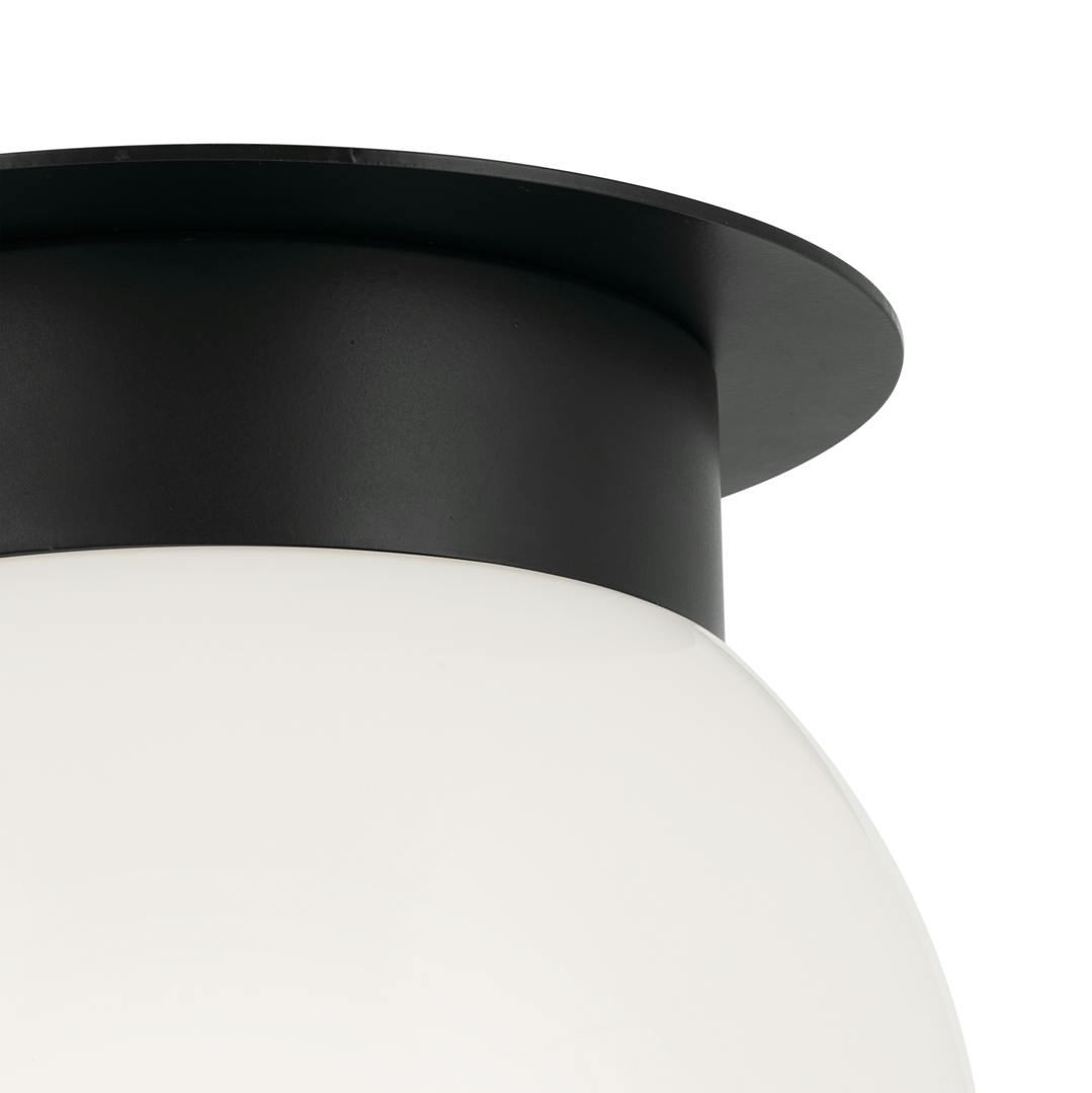 Close up view of the Albers 8.0 Inch 1 Light Flush mount with Opal Glass in Black on a white background