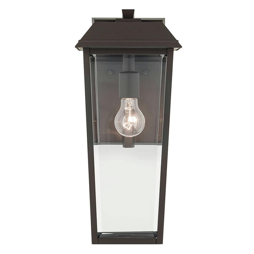 Front view of the Mathus 18" 1 Light Outdoor Wall Light with Clear Glass in Olde Bronze on a white background