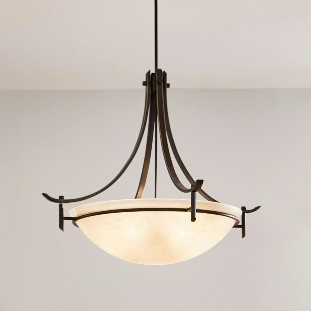 Day time dining room featuring the Olympia 5 Light Inverted Pendant Bronze