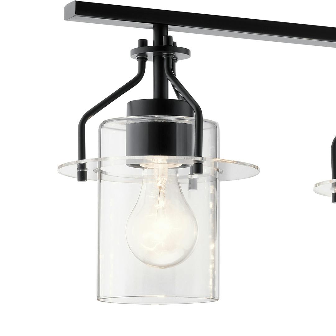 Everett 34.25 Inch 4 Light Vanity Light with Clear Glass in Black on a white background