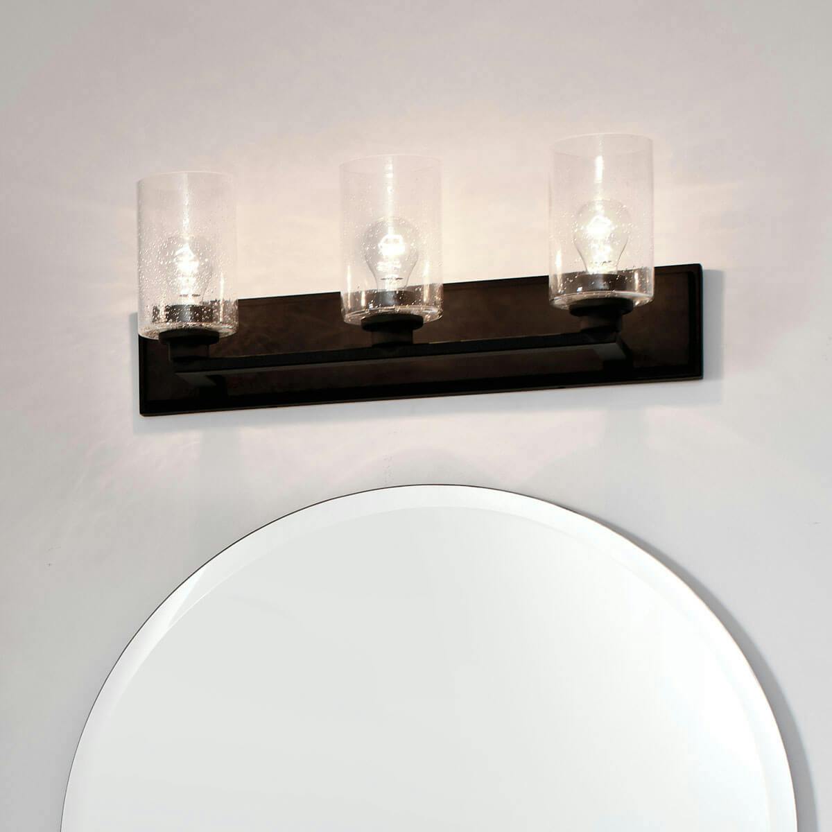 Day time Bathroom featuring Amity vanity light 37490OZ