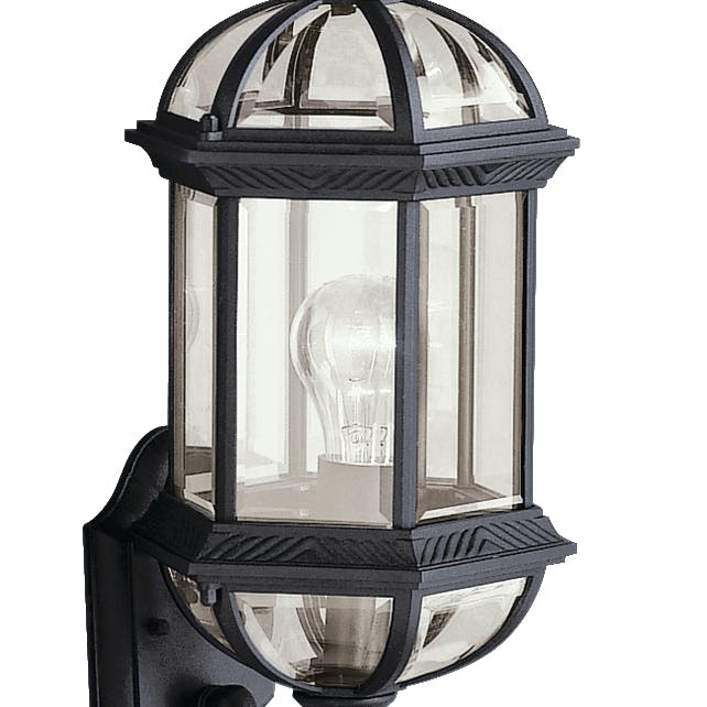 Close up view of the Barrie 21.75" Outdoor Wall Light Black on a white background