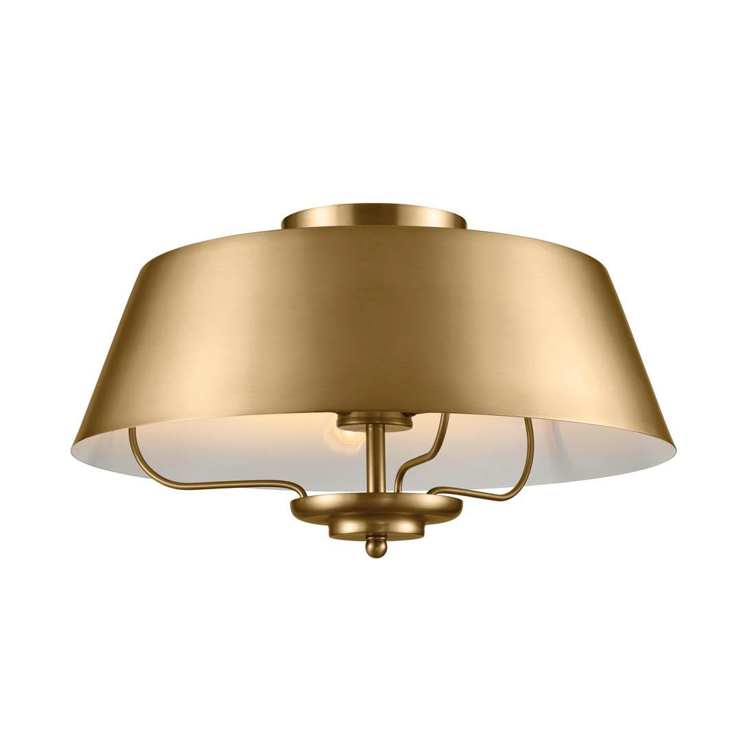 Luella 16" 3 Light Pendant Brushed Natural Brass as a semi flush on a white background