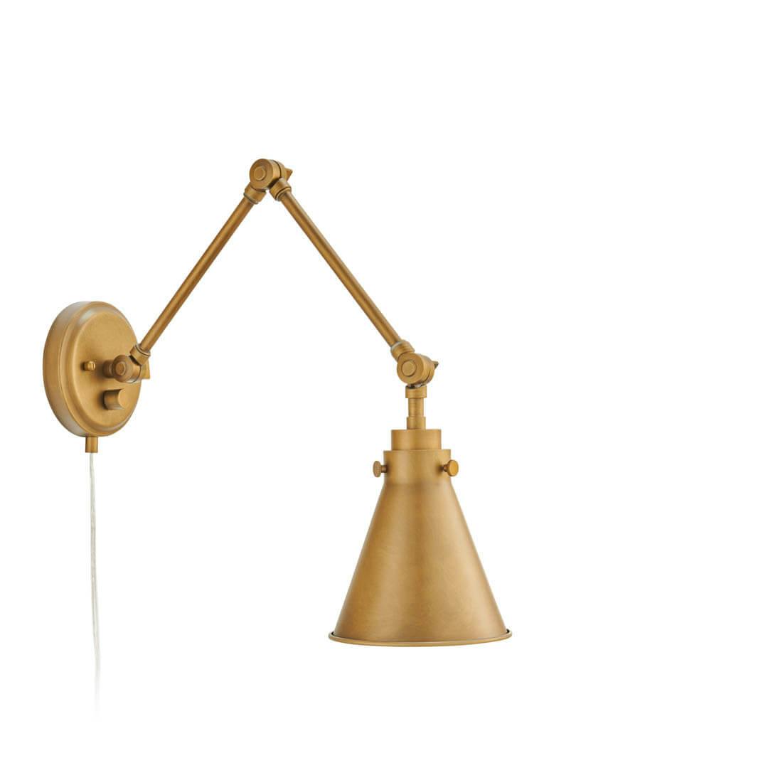 Rosewood 20 Inch 1 Light Plug-In Wall Sconce in Natural Brass on a white background