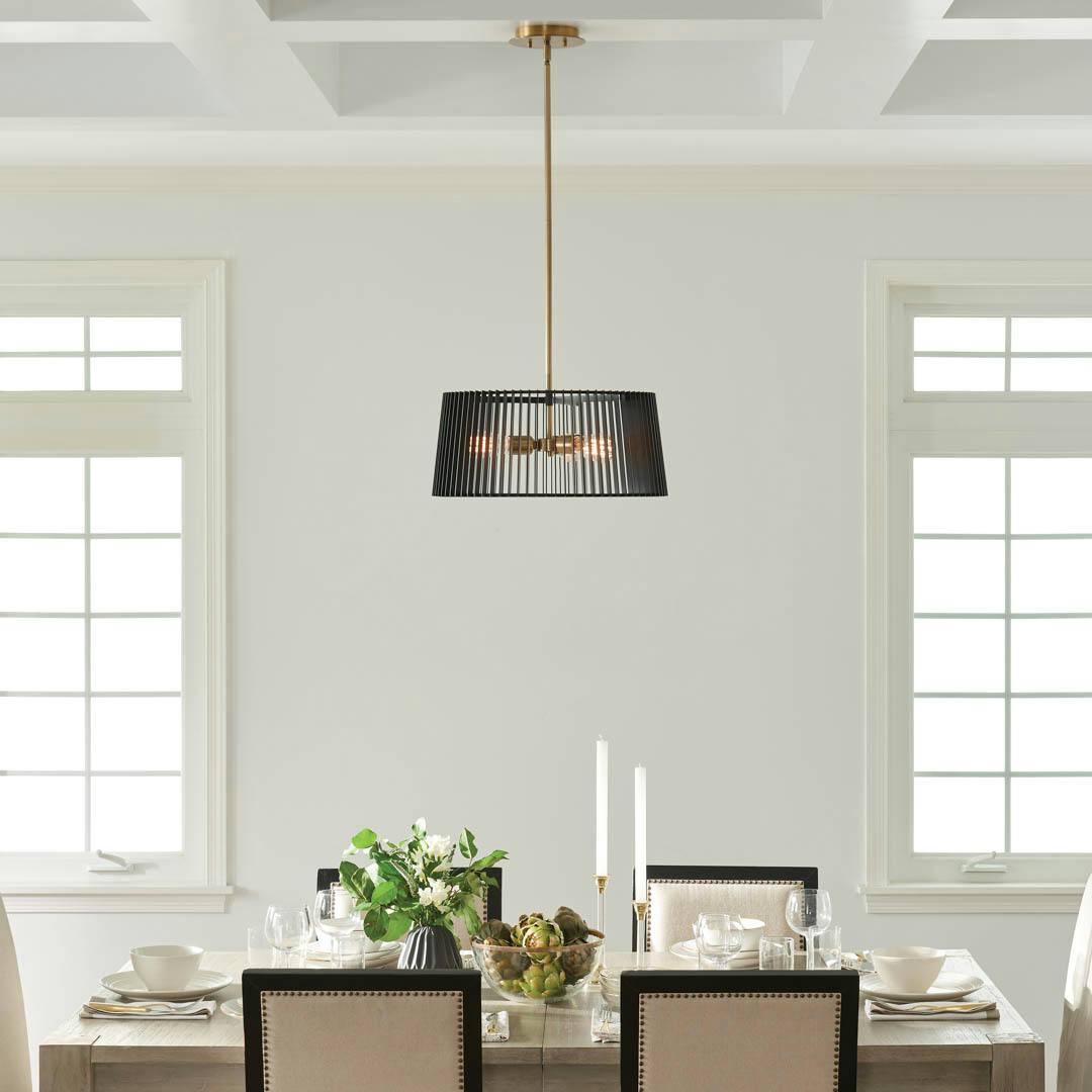 Day time dining room with Linara 3 Light Pendant Black