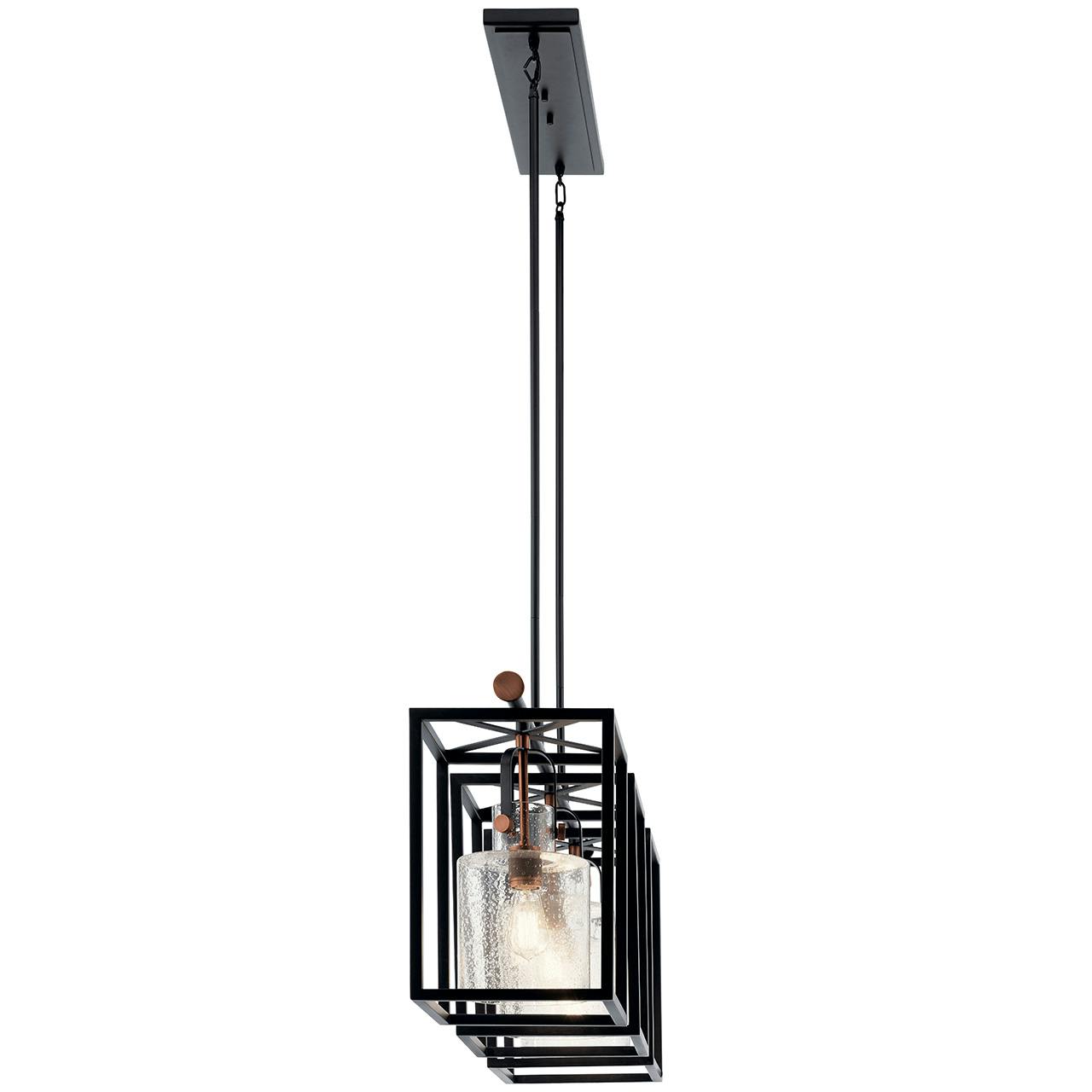 Profile view of the Kitner 42" Linear Chandelier in Black on a white background