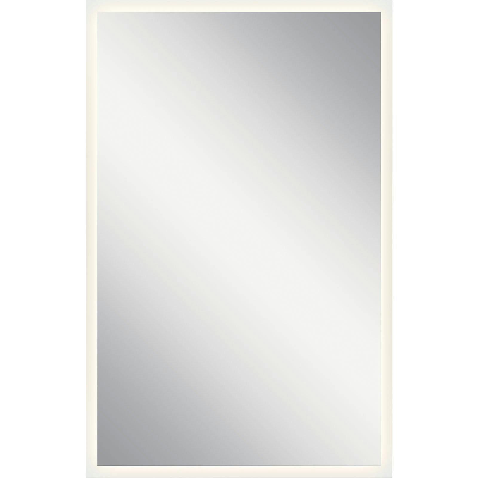 39" x 25" Rectangular LED Backlit Mirror hung vertically on a white background