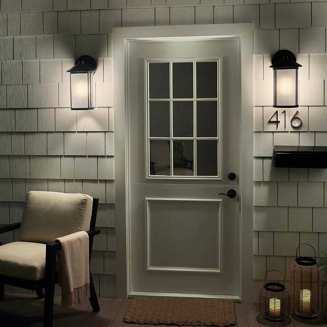 Night time Exterior with Lombard 16.5" 1 Light Wall Light Black