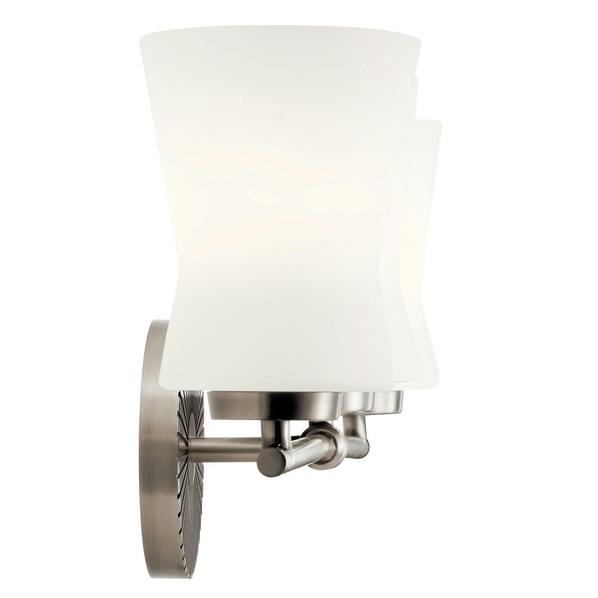 Profile view of the Brianne 3 Light Vanity Light Pewter on a white background