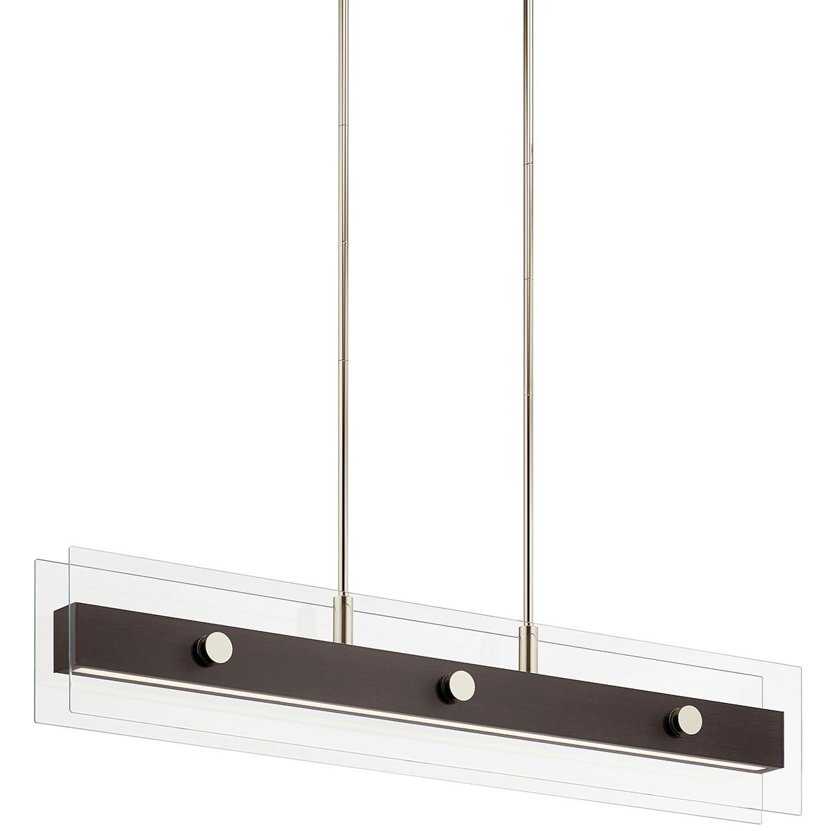Close up view of the Tig 6 Light Linear Chandelier Walnut Wood on a white background